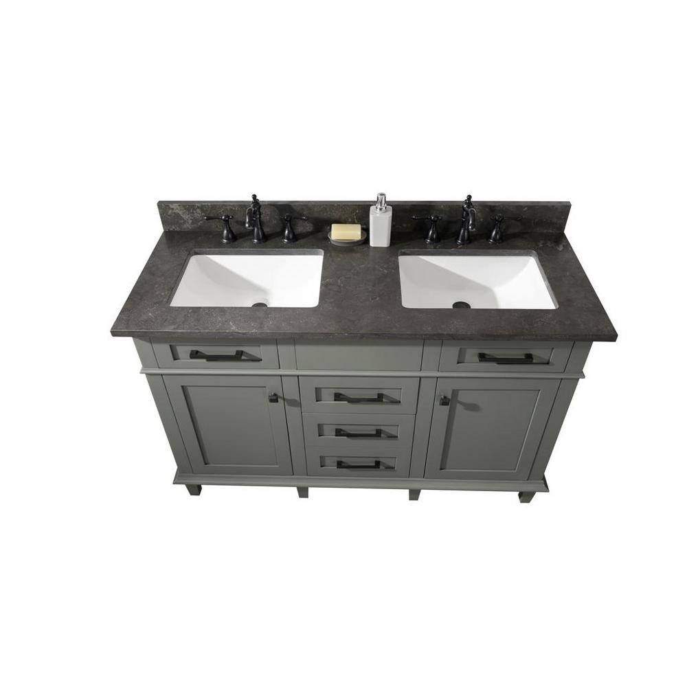 Pewter Green 54" Double Sink Vanity with Blue Lime Stone Top