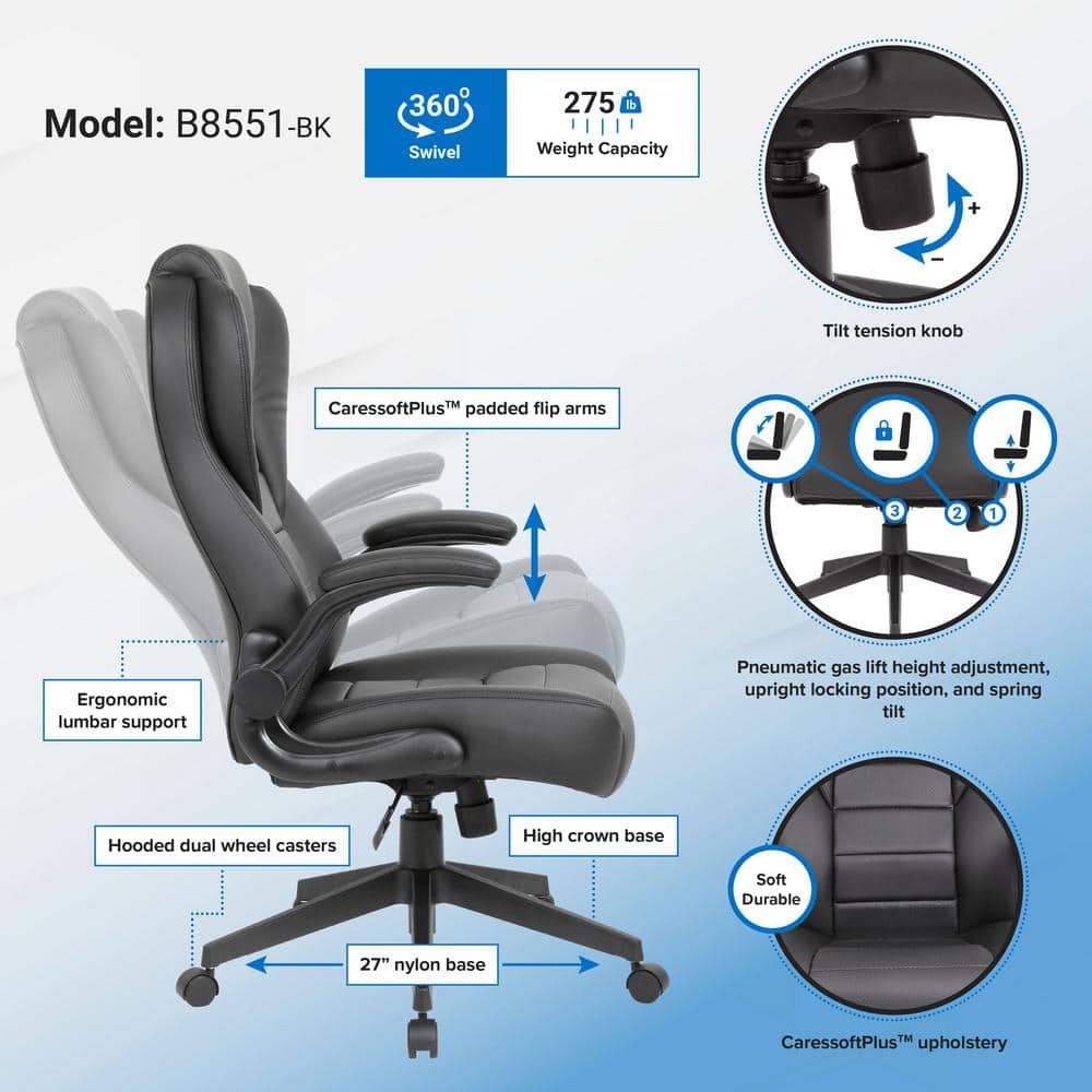 Elegant High Back Black LeatherPlus Executive Swivel Chair