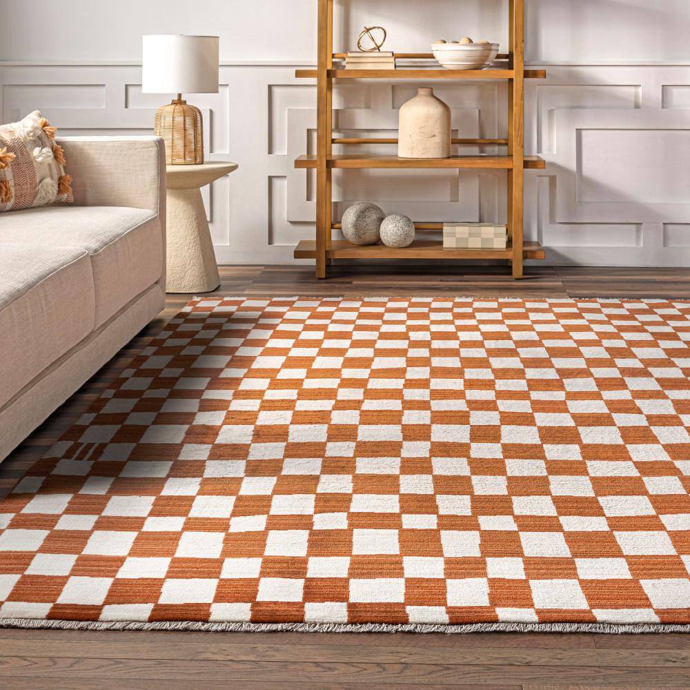 Dominique Orange and White Geometric Synthetic Area Rug