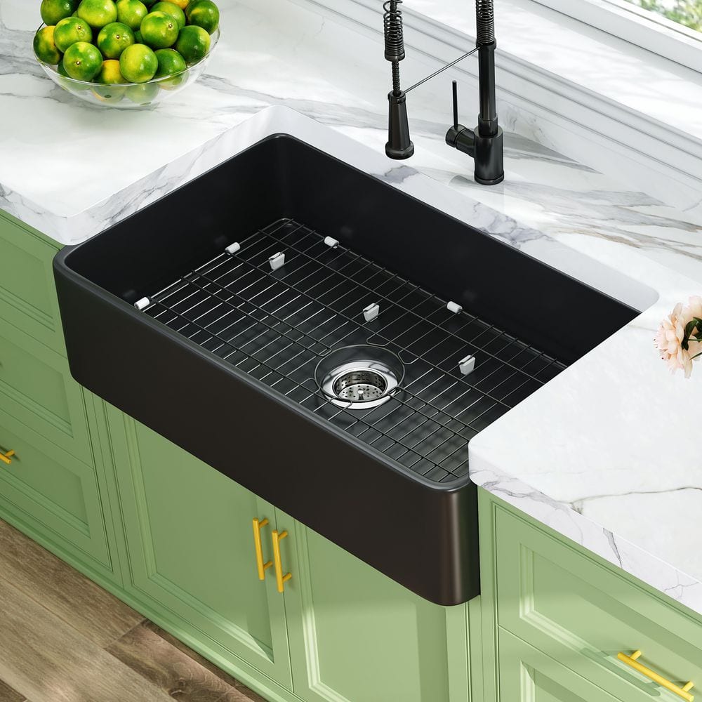 Eridanus Denbigh Matte Black Fireclay 33 in. Single Bowl Farmhouse
