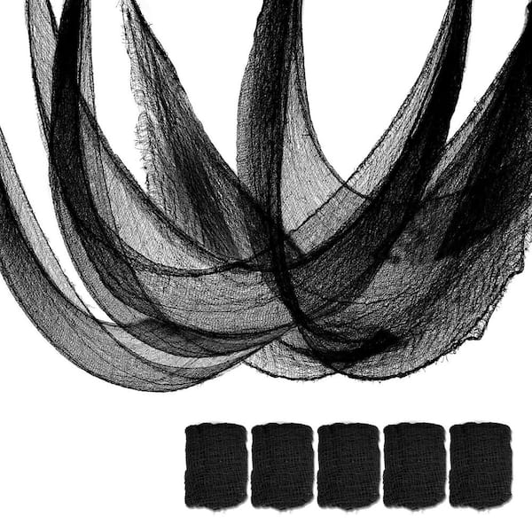 Black 72 in. x 30 in. Polyester Gauze Cloth Set with Stretchable Texture for Indoor Outdoor Halloween Displays (5-Pack)