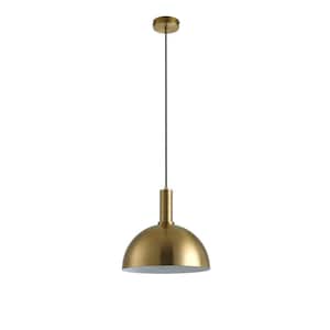 1-Light Brushed Gold Single Dome Pendant Light Fixtures Hanging Lamp for Kitchen Island