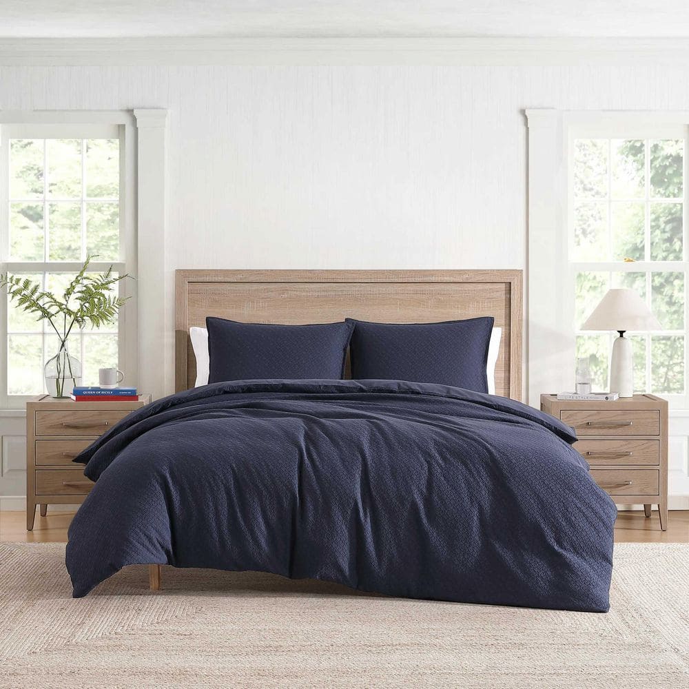 Monogram Matelasse 3-Piece Navy Blue Matelasse Cotton King Duvet Cover Set price history on PriceWatchPro