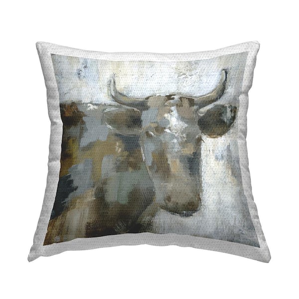 Stupell Industries Abstract Rustic Cattle Portrait Grey Square Outdoor Throw Pillow