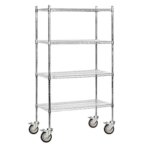Salsbury Industries Chrome 4-Tier Rolling Wire Shelving Unit (36 in. W x 80 in. H x 18 in. D)