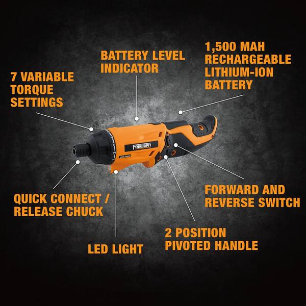 Freeman 3.6 Volt Cordless Screwdriver Kit with Charger Hex Bits and Case P36VCS The Home Depot