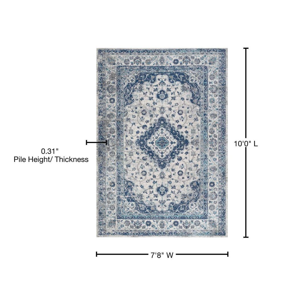 French Country Blues 8' x 10' Medallion Synthetic Area Rug