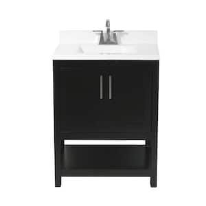 Tufino 25 in. Bath Vanity in Espresso with Cultured Marble Vanity Top with Backsplash in White with White Basin