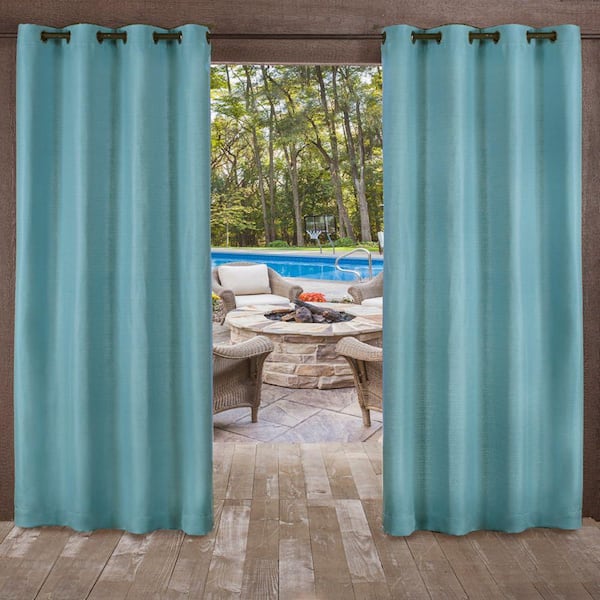 Delano Teal Solid Light Filtering Grommet Top Indoor/Outdoor Curtain, 54 in. W x 120 in. L (Set of 2)