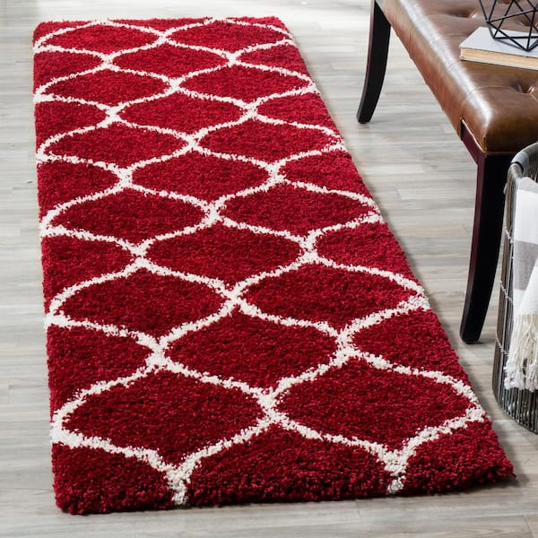 Hudson Shag Red/Ivory 2 ft. x 8 ft. Trellis Runner Rug