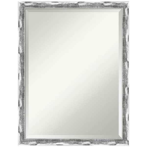 Amanti Art Scratched Wave 20 in. x 26 in. Modern Rectangle Framed Chrome Bathroom Vanity Mirror
