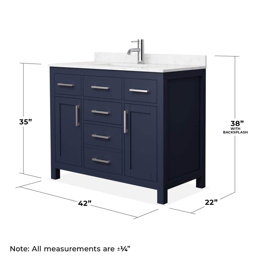 Beckett 42" Dark Blue Single Bathroom Vanity with Carrara Marble Top