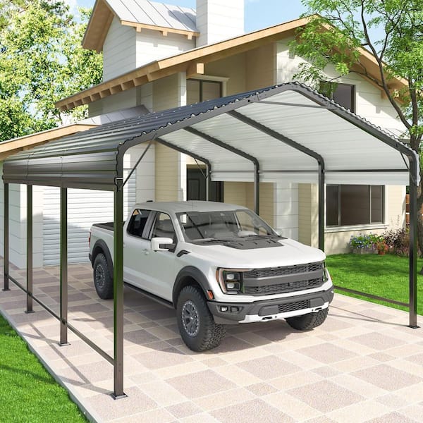 10 ft. W x 15 ft. D Metal Carport with Enhanced Base Outdoor Heavy Duty Garage Galvanized, Car Canopy and Shelter