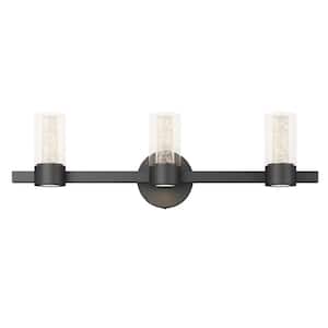 Essence 27 in. 3 Light Integrated LED Black Modern Vanity Light Bar Wall Fixture for Bathroom Mirror with Bubble Glass