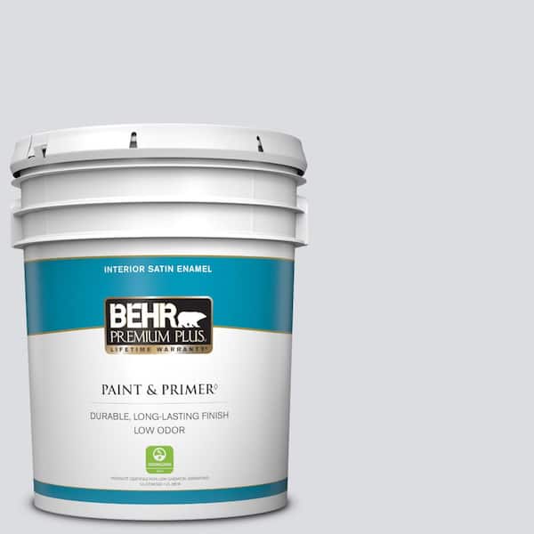 BEHR PREMIUM PLUS 5 gal. #N540-1 Script White Satin Enamel Low Odor Interior Paint & Primer