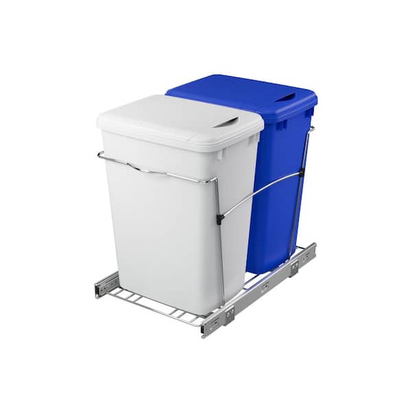 Blue/White Double Pull Out Trash Can 35 qt. for Kitchen