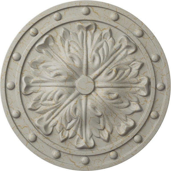 Ekena Millwork 1-1/2 in. x 20-1/2 in. x 20-1/2 in. Polyurethane Foster Acanthus Leaf Ceiling Medallion, Pot of Cream Crackle