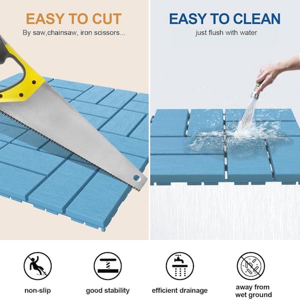 Afoxsos 12 ft. x 12 ft. Plastic Interlocking Deck Tiles Waterproof in Blue (9 Per Pack)