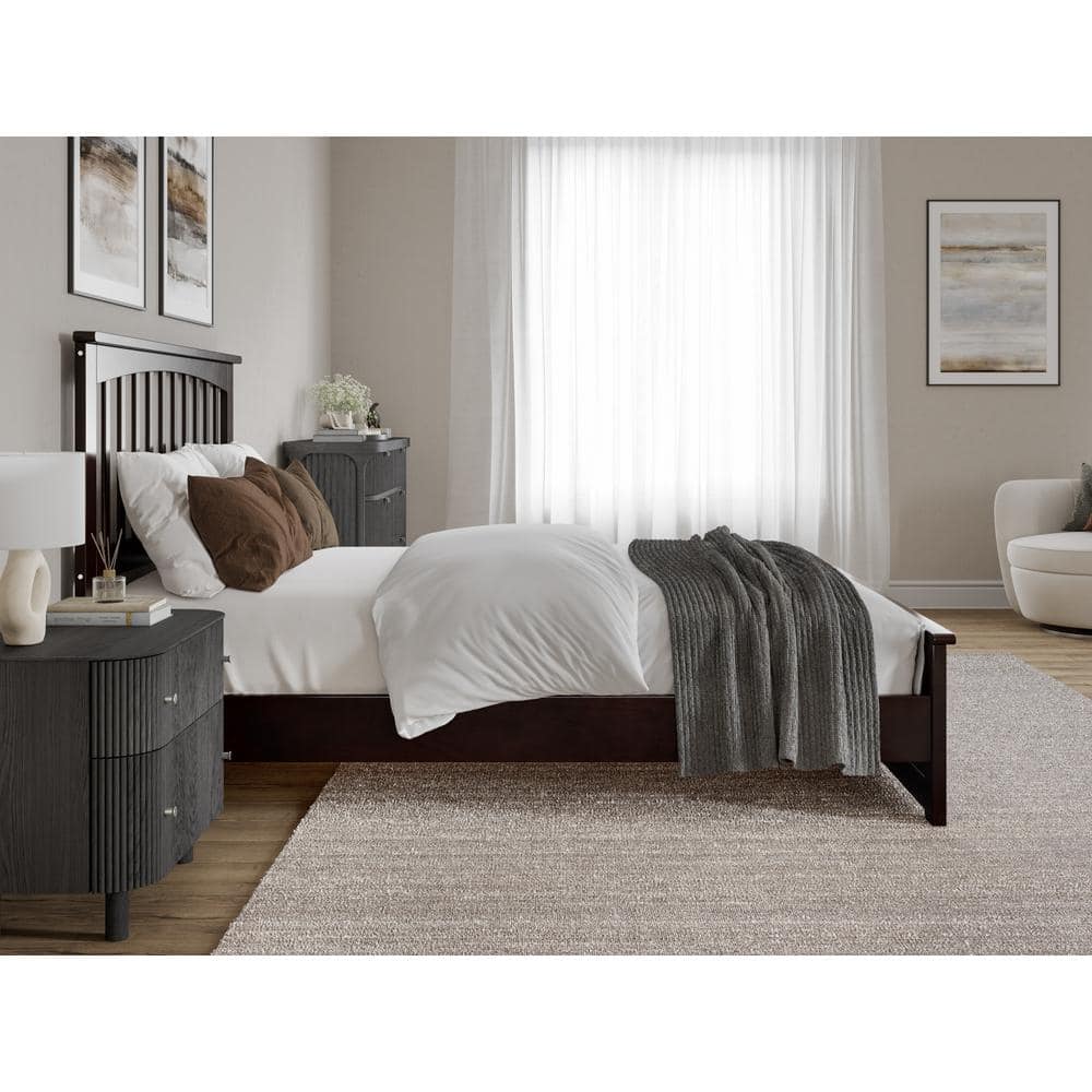 Espresso Full Wood Platform Bed with Slatted Headboard and Footboard