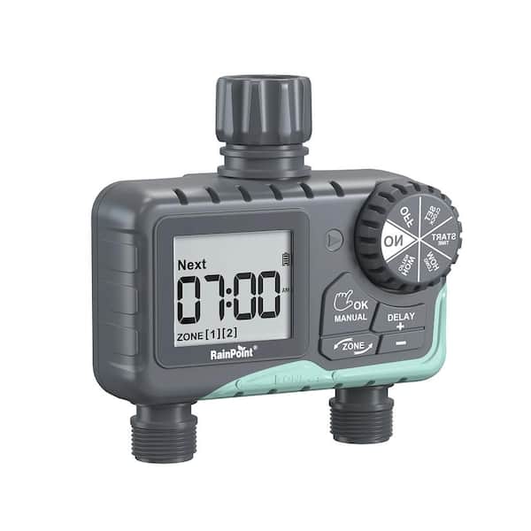 2 Zone Water Timer for Garden Hose-Sprinkler Timer w/ Rain Delay and Manual / Automatic Irrigation Controller System