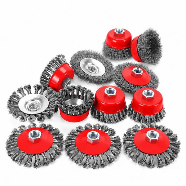 12 Pack Wire Wheel and Cup Brush Set for Angle Grinder 4 1/2, 4 in. 3 in. Carbon Steel, Rust Removal