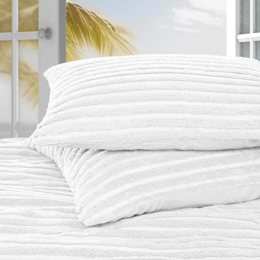 White Tufted Stripe Queen Comforter Set with Shams