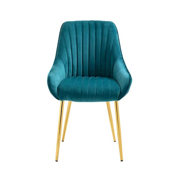 Spaco Teal Velvet Fabric Upholstered Side Chair with Golden Metal Legs (Set of 1)