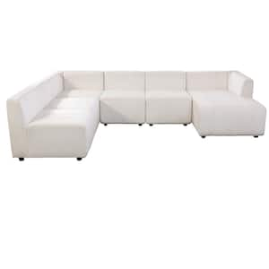 Russelle all’ll 118 in Straight Arm 6-Piece Microfiber L-Shaped Sectional Sofa in White