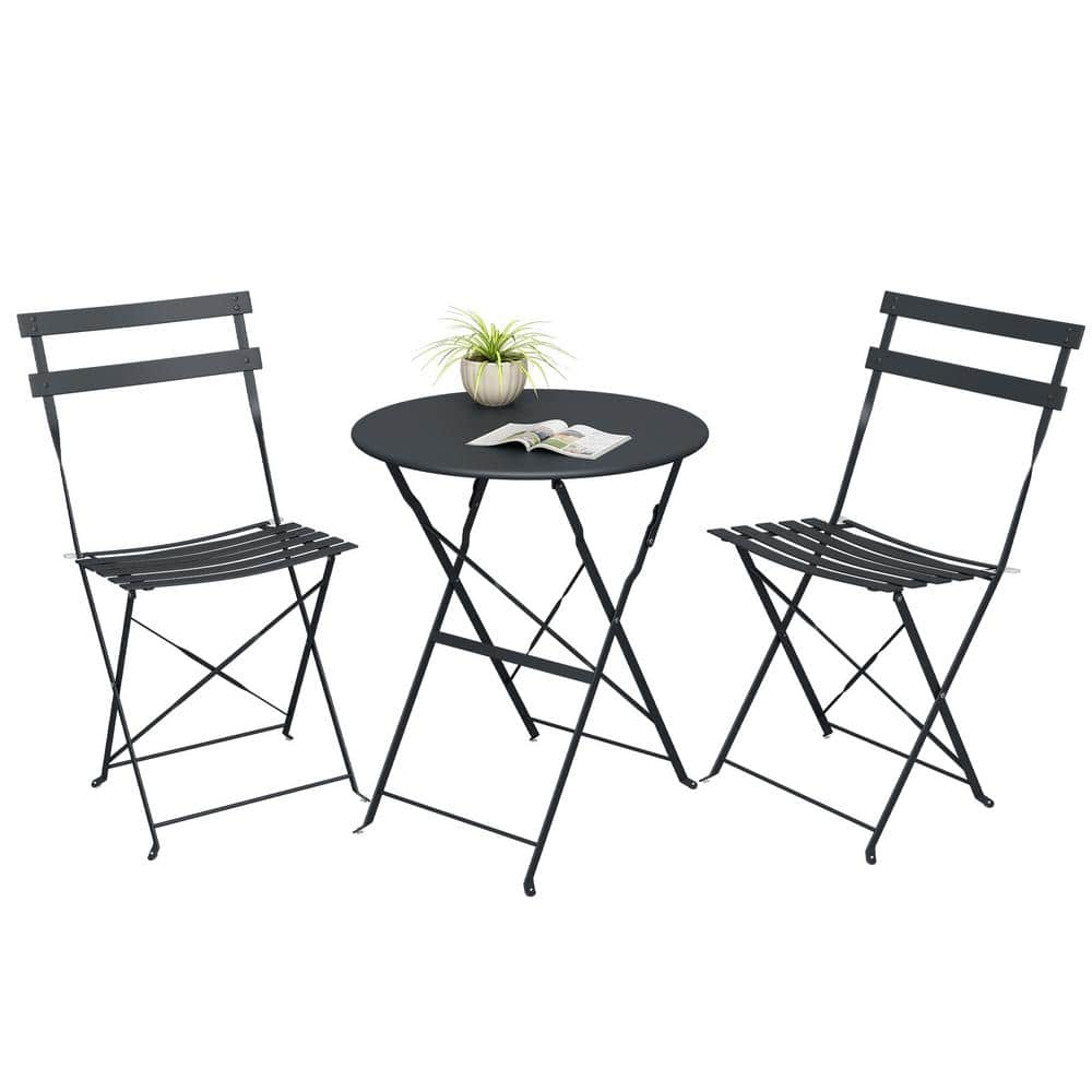 Pyramid Home Decor Daphne Black 3-Piece Metal Outdoor Foldable Round ...