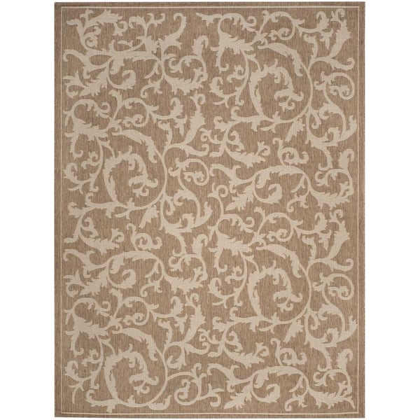 SAFAVIEH Courtyard Brown/Natural 5 ft. x 8 ft. Border Indoor/Outdoor Patio  Area Rug