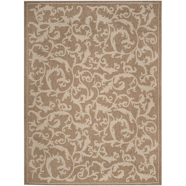 SAFAVIEH Courtyard Brown/Natural 8 ft. x 11 ft. Border Indoor/Outdoor Patio  Area Rug