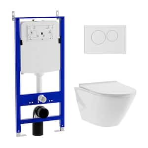 Wall Toilet Combo Set, Toilet Bowl with Soft-Close Seat, Tank and Carrier System (2 x 6 Studs), Push Buttons Included