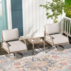 Lamando 3-Piece Aluminum Patio Outdoor Swivel Conversation Set with Light Mixed Gray Cushions