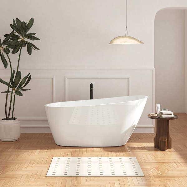 ANGELES HOME 59 in. x 28.7 in. Soaking Bathtub with Brushed Nickel Toe-tap Drain and Integrated Slotted Overflow in Glossy White