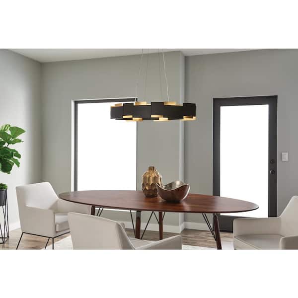 KICHLER Moderne 16.25 in. Integrated LED Olde Bronze Contemporary Shaded Oval Chandelier for Dining Room
