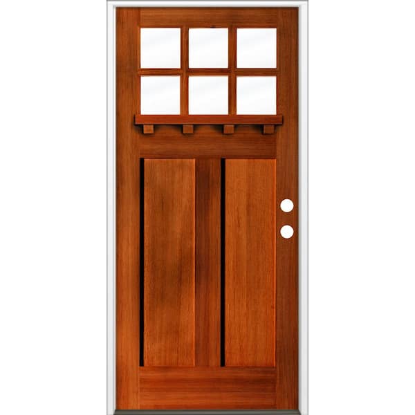 Krosswood Doors 36 in. x 80 in. 6-Lite Craftsman Left Hand Red Chestnut Stain Hemlock Prehung Front Door