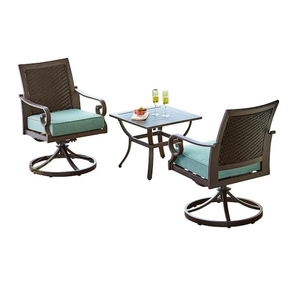 Royal Garden Milano 3-Piece Aluminum Patio Outdoor Bistro Set with Teal Cushions