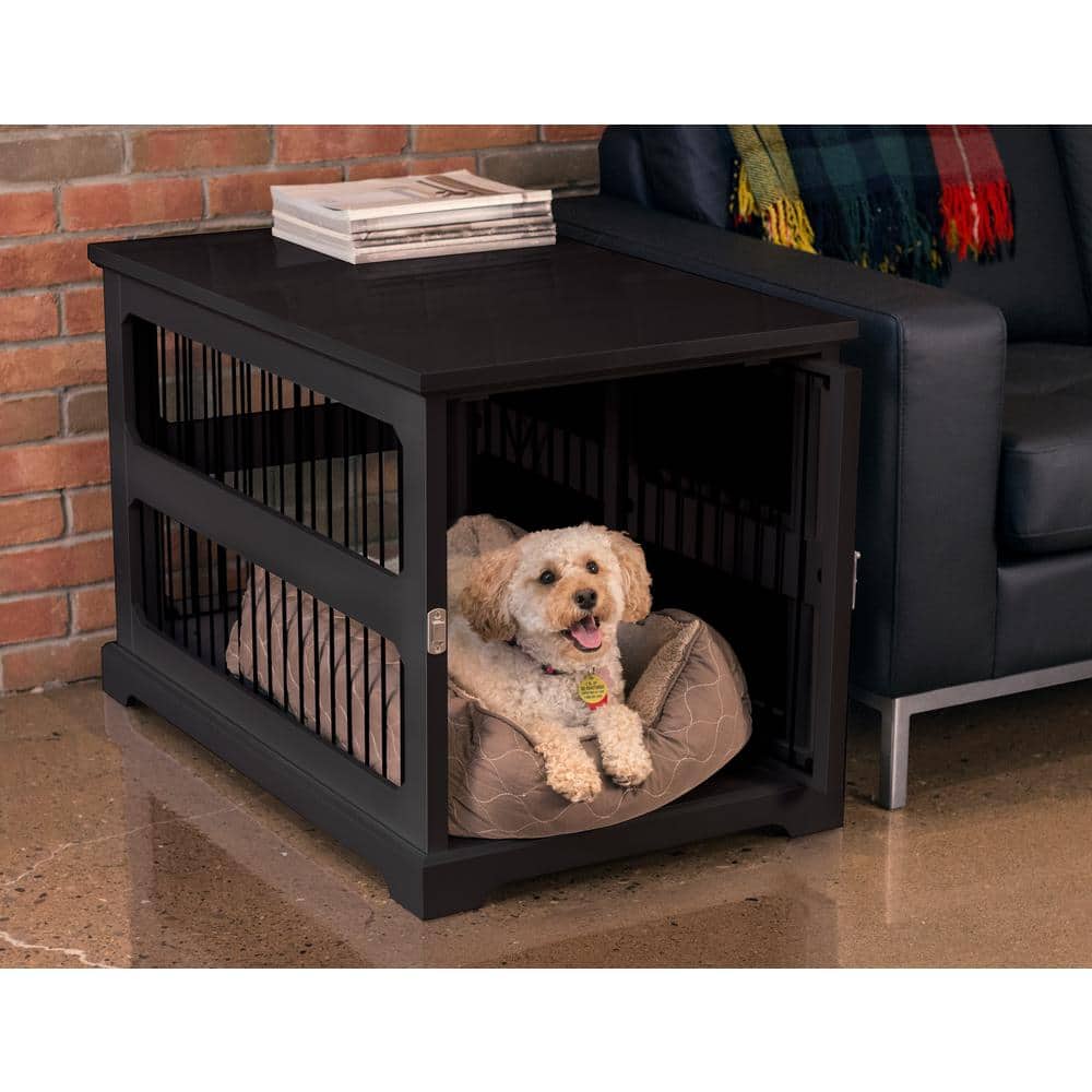 Black Hardwood and Metal Pet Crate End Table