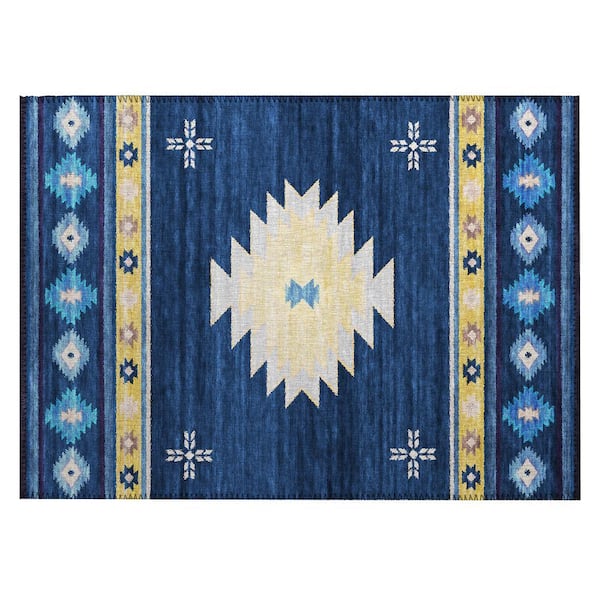 Sonora Blue 1 ft. 8 in. x 2 ft. 6 in. Geometric Indoor/Outdoor Area Rug