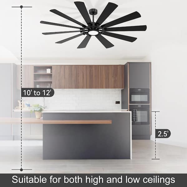 J♡ SILJOY 72-In Modern Black Ceiling Fan with LED Light Remote