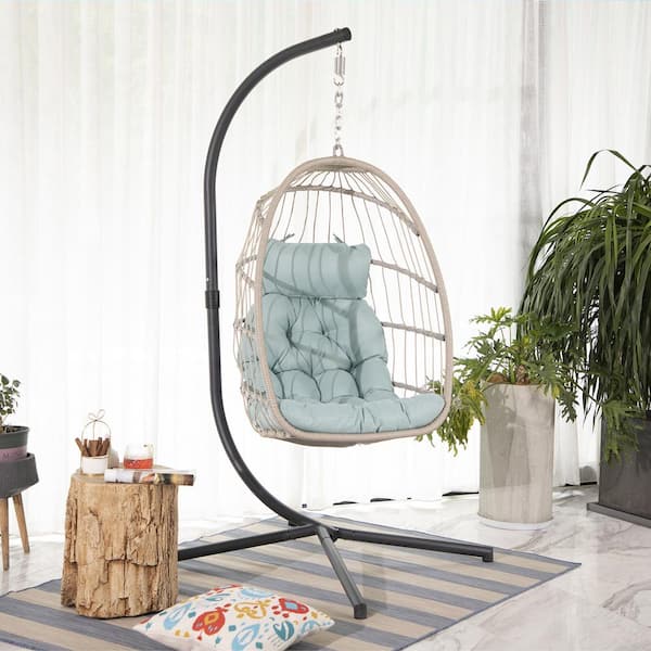 Patiorama Freestanding Egg Swing in Black with Tiffany Blue