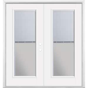 72 in. x 80 in. Primed White Fiberglass Prehung Left-Hand Inswing Mini Blind Patio Door w/ Brickmold, Vinyl Frame