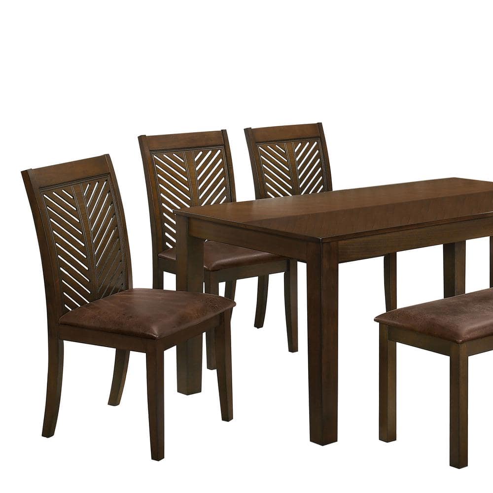 Worldwide 6Piece Walnut Dining Set with Bench VFCM3490T6PC