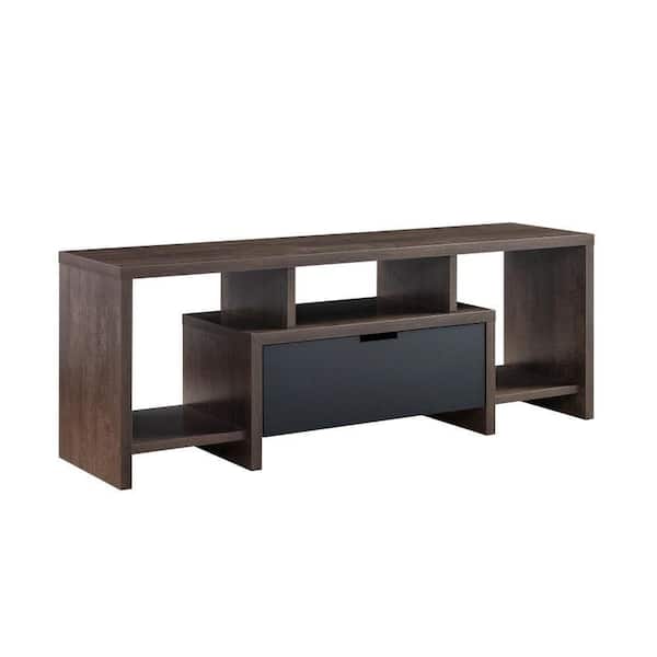 Benjara Elle 15.43 in. Walnut TV Media Entertainment Console with 1 Drawer and 3 Compartments Fits Upto 55 in. Tv