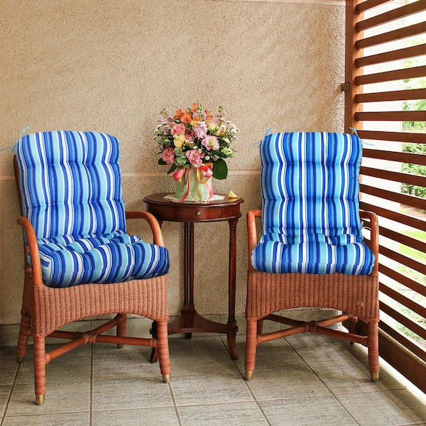 EAGLE PEAK 42 in. L x 21 in. W x 4 in. H Outdoor/Indoor Seat/Back Chair Cushion, Set of 2, Blue Stripe