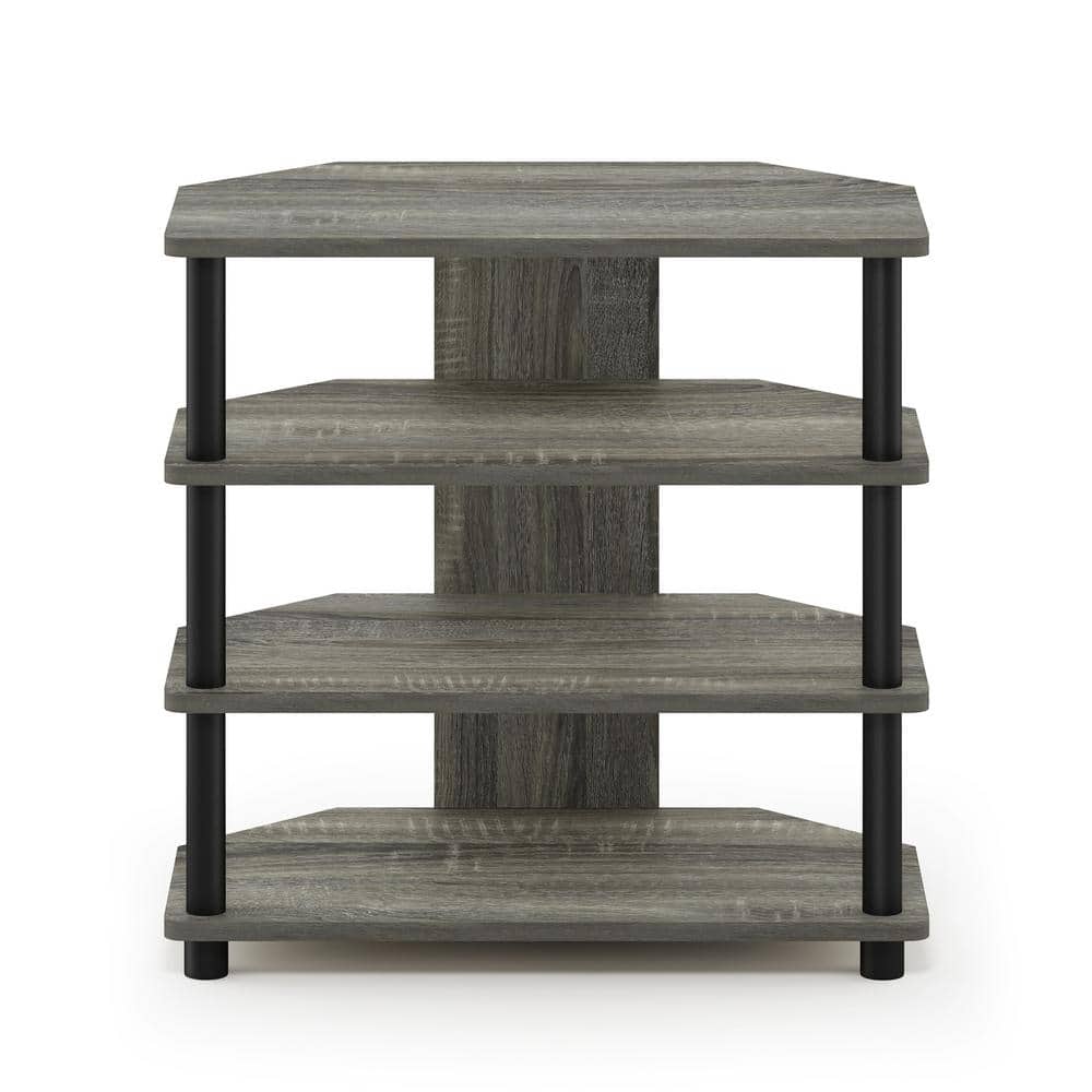 French Oak Grey and Black 4-Tier TV Stand with PVC Tubes