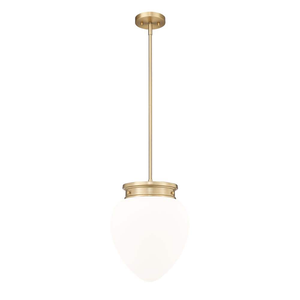 Gideon 12.5 in. 1-Light Modern Gold Shaded Pendant Light with Etched Opal G