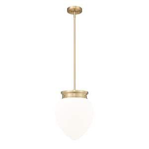 Gideon 12.5 in. 1-Light Modern Gold Shaded Pendant Light with Etched Opal Glass Shade, No Bulbs Included