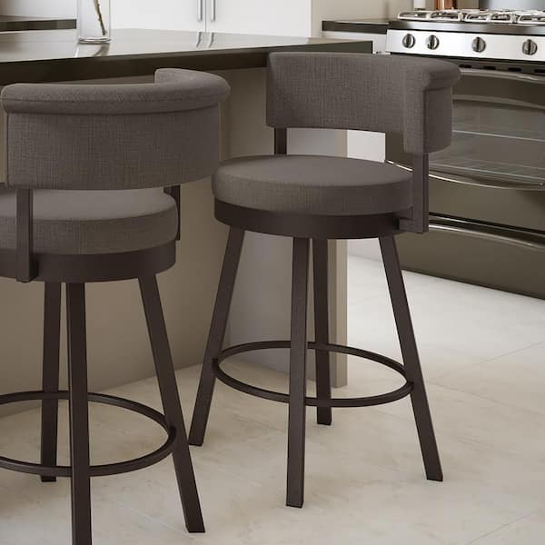Amisco Rosco 30 in. Textured Dark Brown Metal Warm Medium Grey Polyester Bar Stool