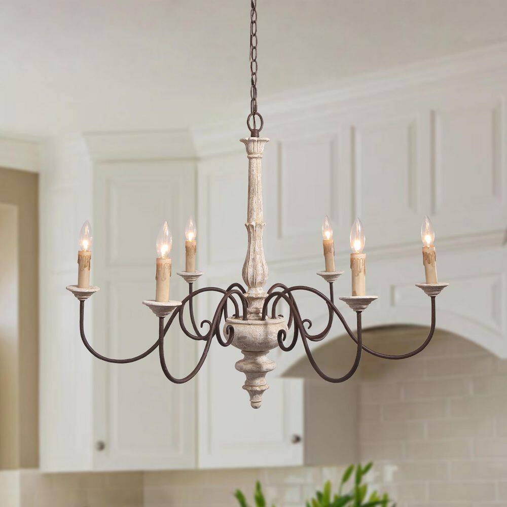 6 Light Rust Imitation Wood French Country Chandelier Farmhouse Chandelier Vintage Pendant Light Fixture for Living Room price history on PriceWatchPro